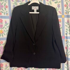 Vintage Patchington Petite Black Polyester Blazer With Shoulder Pads